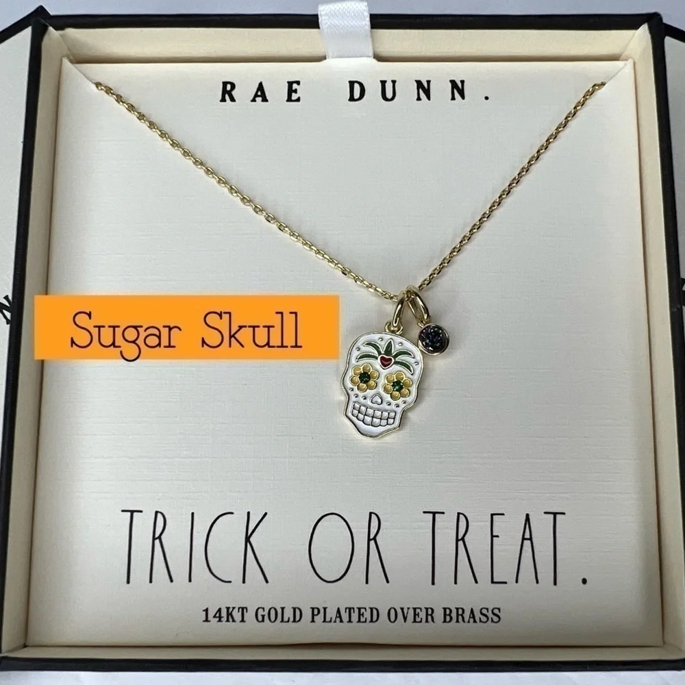 Rae Dunn Halloween Necklaces Cat Sugar Skull Skeleton  Spider Web Silver Gold